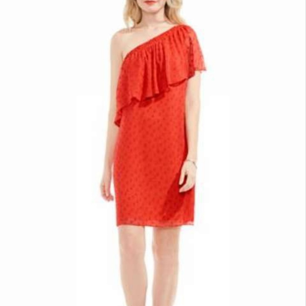 Vince camuto one shoulder dress polka dot